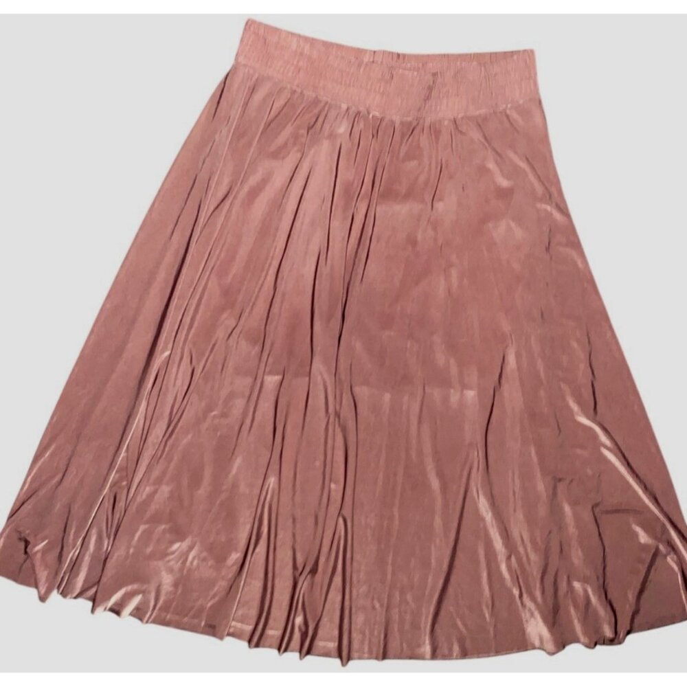 New Mix‎ Womens Skirt S Midi Mauve Flare Pleated Elastic Waist Fairy Boho